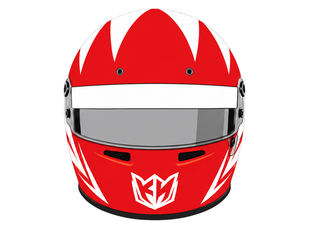 Red and white livery helmet, front view