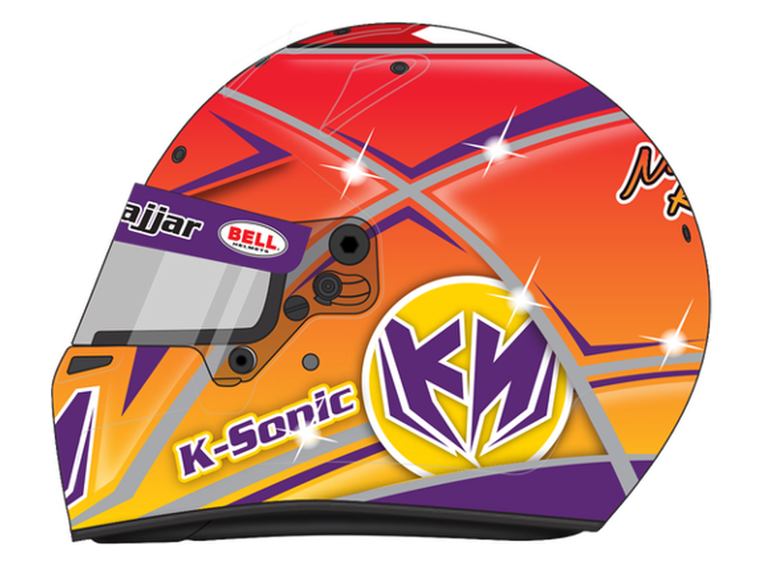 Orange and purple K-Sonic livery helmet, side view